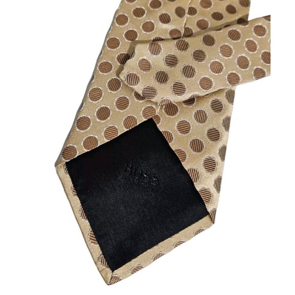 HUGO BOSS Men's 100% Silk Necktie LUXURY Tie Beige Geometric W:3.6" EUC - Picture 4 of 4